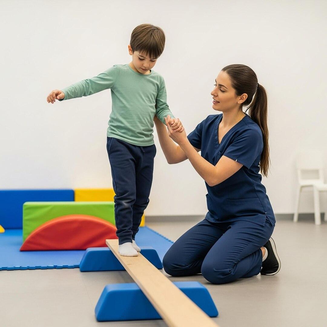 Child and therapist working together